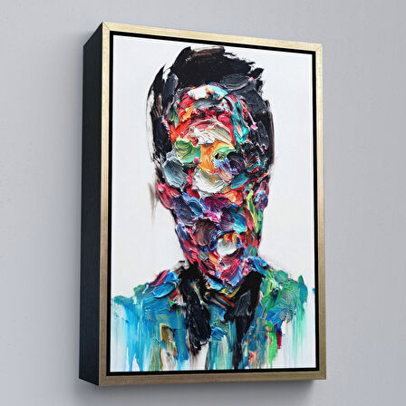 Siyah Çerçeveli Soyut Erkek Portresi Yağlıboya Görünümlü DuvarTablosu