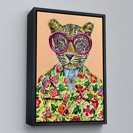 Siyah Çerçeveli Kokoş Leopar, Çiçek Taçlı Sosyetik Leopar Tablosu