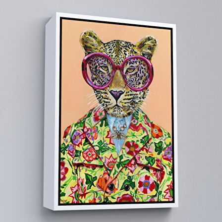 Siyah Çerçeveli Kokoş Leopar, Çiçek Taçlı Sosyetik Leopar Tablosu