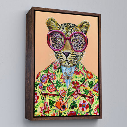 Siyah Çerçeveli Kokoş Leopar, Çiçek Taçlı Sosyetik Leopar Tablosu