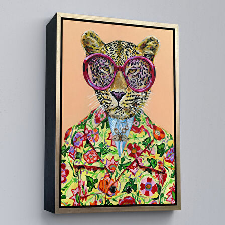 Siyah Çerçeveli Kokoş Leopar, Çiçek Taçlı Sosyetik Leopar Tablosu