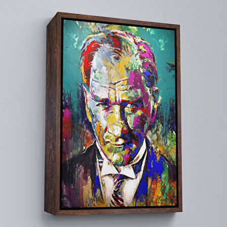 Altın Çerçeveli Renkli Mustafa Kemal Atatürk Tablosu