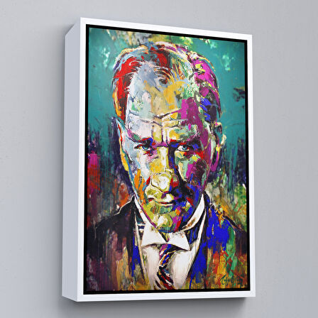Beyaz Çerçeveli Renkli Mustafa Kemal Atatürk Tablosu