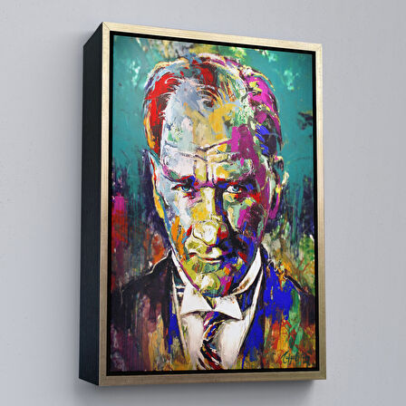 Beyaz Çerçeveli Renkli Mustafa Kemal Atatürk Tablosu