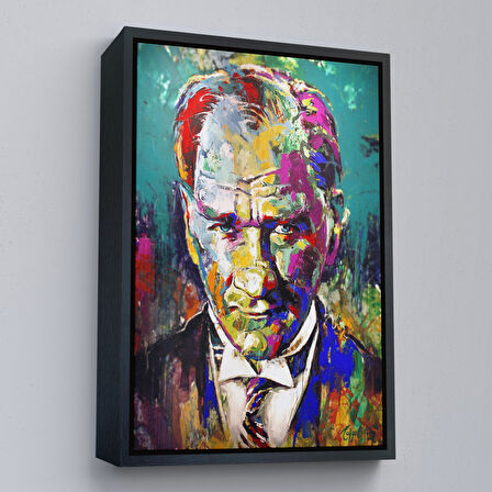 Beyaz Çerçeveli Renkli Mustafa Kemal Atatürk Tablosu