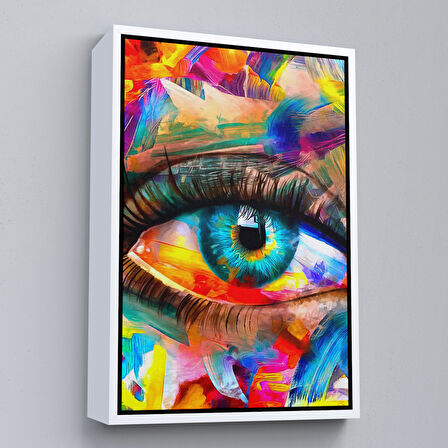 Siyah Çerçeveli Renkli Yağlıboya Görünümlü Göz Tablosu