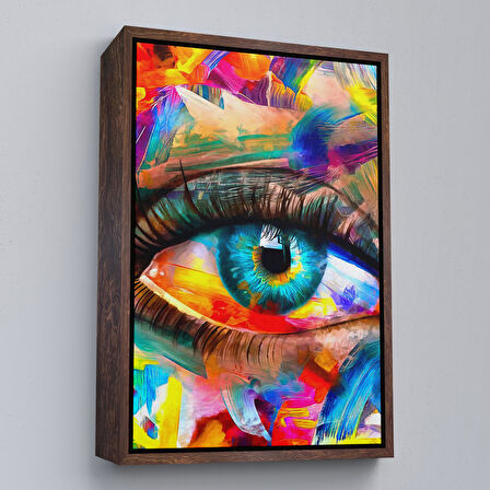 Siyah Çerçeveli Renkli Yağlıboya Görünümlü Göz Tablosu