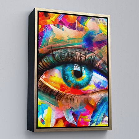 Siyah Çerçeveli Renkli Yağlıboya Görünümlü Göz Tablosu