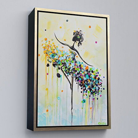Altın Çerçeveli Dans Eden Kadın Dekoratif Duvar Tablosu