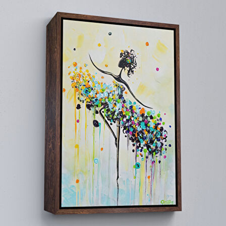 Altın Çerçeveli Dans Eden Kadın Dekoratif Duvar Tablosu