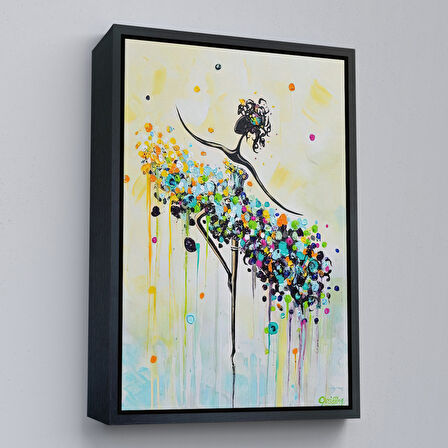 Beyaz Çerçeveli Dans Eden Kadın Dekoratif Duvar Tablosu