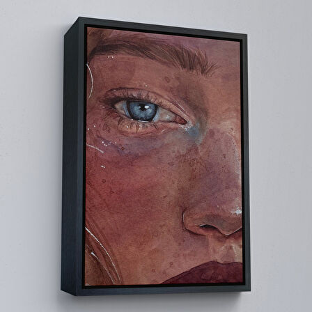 Siyah Çerçeveli Mavi Gözlü Kız Dekoratif Duvar Tablosu