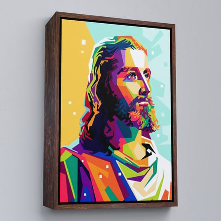 Kahverengi Çerçeveli Renkli İsa Mesih Duvar Tablosu, Jesus Christ
