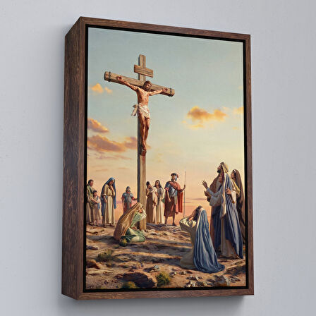 Kahverengi Çerçeveli Çarmıha Gerilmiş İsa Mesih Duvar Tablosu, Jesus Christ