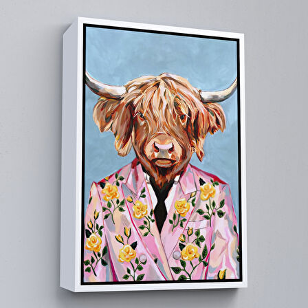 Beyaz Çerçeveli Pembe Ceketli Boğa Duvar Tablosu