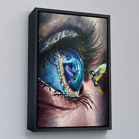 Altın Çerçeveli Gözdeki Kuş Sürreal Duvar Tablosu