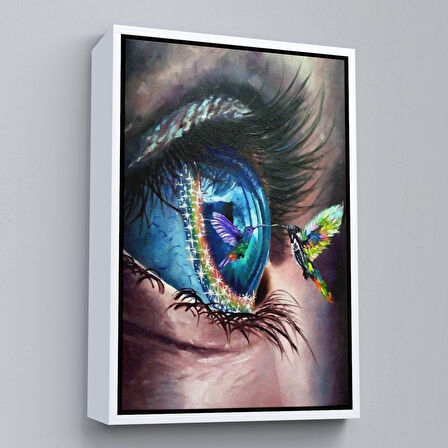 Siyah Çerçeveli Gözdeki Kuş Sürreal Duvar Tablosu