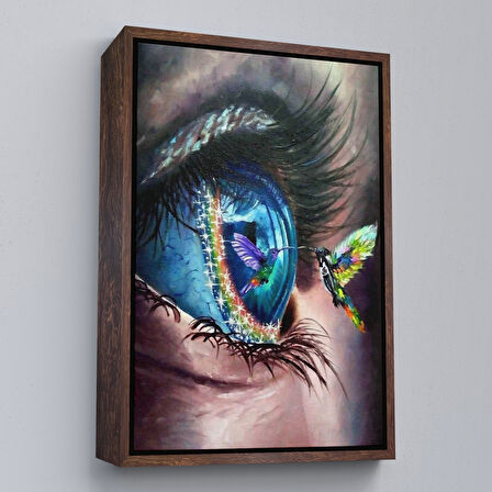 Siyah Çerçeveli Gözdeki Kuş Sürreal Duvar Tablosu