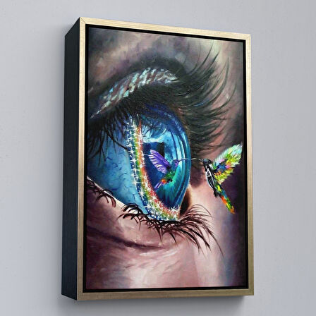 Siyah Çerçeveli Gözdeki Kuş Sürreal Duvar Tablosu