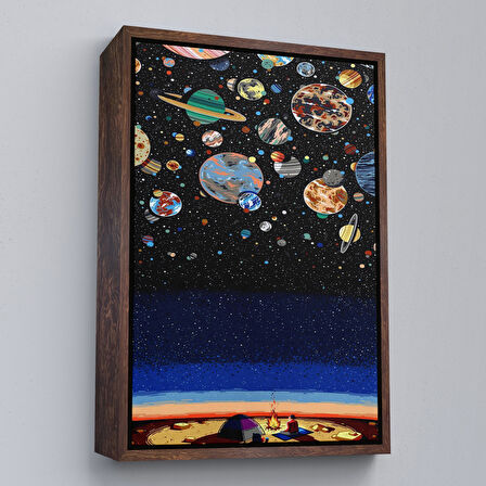 Kahverengi Çerçeveli Galaxiyi İzleyen Kampçı Duvar Tablosu