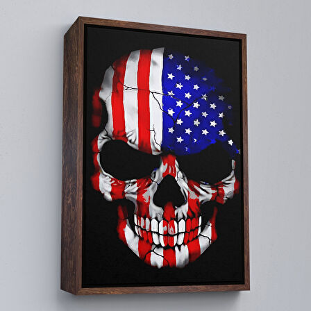 Beyaz Çerçeveli Amerika Bayrağı ve Kurukafa Dekoratif Duvar Tablosu