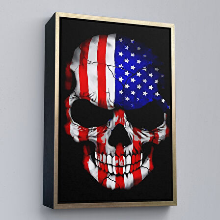 Beyaz Çerçeveli Amerika Bayrağı ve Kurukafa Dekoratif Duvar Tablosu