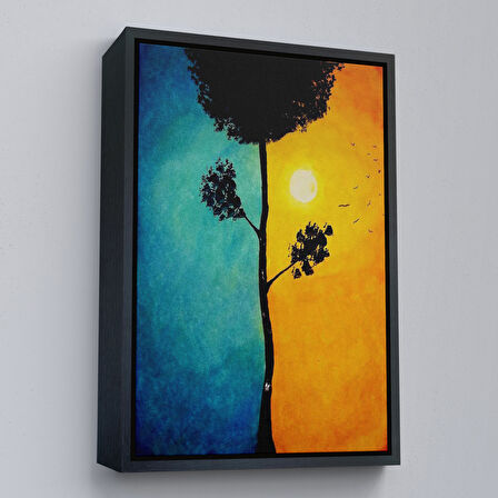 Altın Çerçeveli Gece Gündüz Sürreal Duvar Tablosu