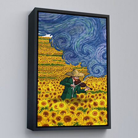 Siyah Çerçeveli Vincent van Gogh Temalı İllüstrasyon Tablosu