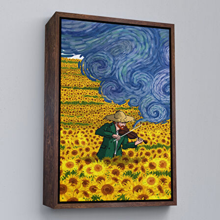 Siyah Çerçeveli Vincent van Gogh Temalı İllüstrasyon Tablosu