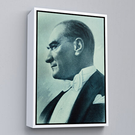 Kahverengi Çerçeveli Atatürk Portre Tablosu Mustafa Kemal Atatürk Dikdörtgen Dekoratif Kanvas Tablo