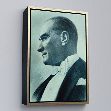 Siyah Çerçeveli Atatürk Portre Tablosu Mustafa Kemal Atatürk Dikdörtgen Dekoratif Kanvas Tablo