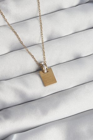 316L Çelik Zincir Gold Renk Zirkon Taşlı Aşk Mektubu Kolye 5886