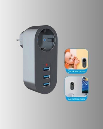 Akım Korumalı USB’li Priz – Güçlü 2500W Isı ve Çocuk Koruması