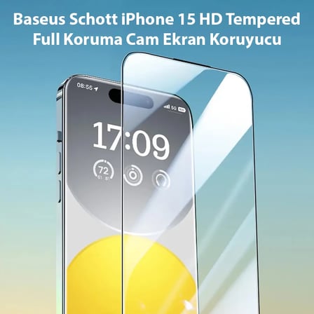 Baseus iPhone 15 HD Tempered Full Koruma Cam Ekran Koruyucu-(5775) — Renk: Şeffaf 2