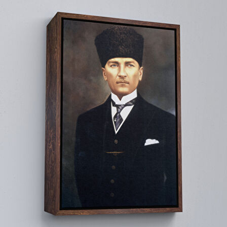 Altın Çerçeveli Atatürk Portre Tablosu Mustafa Kemal Atatürk Dikdörtgen Dekoratif Kanvas Tablo