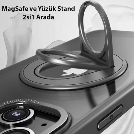 ALLY iPhone 15 Plus İçin Magsafe Uyumlu Yüzük Standlı Manyetik Silikon Kılıf-(5775)