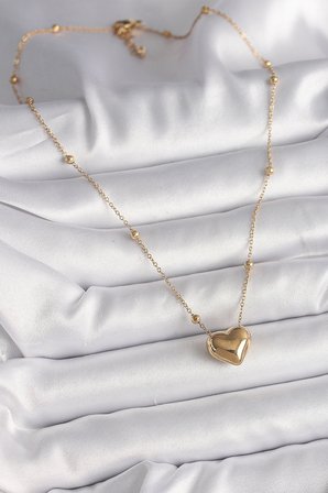 316L Çelik Gold Renk Topçuk Detaylı Zincir Kalp Model Kadın Kolye 5886