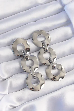 Pirinç Gümüş Renk Oval Ayna Model Sallantılı Küpe 5886