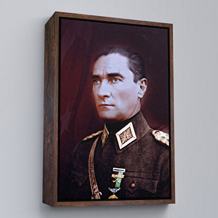 Altın Çerçeveli Atatürk Portre Tablosu Mustafa Kemal Atatürk Dikdörtgen Dekoratif Kanvas Tablo