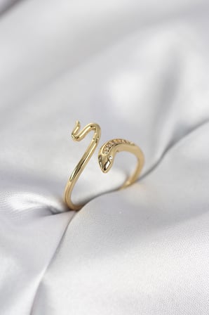 Gold Renk Yılan Model Zirkon Taşlı Kadın Yüzük 5886