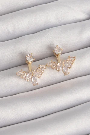 Pirinç Gold Renk Zirkon Taşlı V Model Küpe 5886