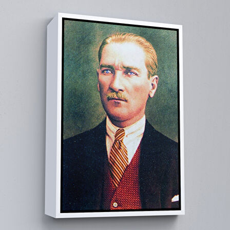 Siyah Çerçeveli Atatürk Portre Tablosu Mustafa Kemal Atatürk Dikdörtgen Dekoratif Kanvas Tablo