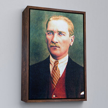 Siyah Çerçeveli Atatürk Portre Tablosu Mustafa Kemal Atatürk Dikdörtgen Dekoratif Kanvas Tablo
