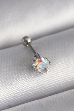 316L Çelik Gümüş Renk Zirkon Taşlı Kalp Tragus Piercing 5886