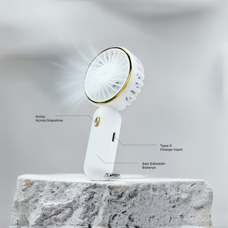 EVEREST EFN11 BEYAZ 3 Kademeli Hız Elde Kullanım Dahili 900mAh Bataryalı Type-C Şarj Girişli Vantilatör(1923)