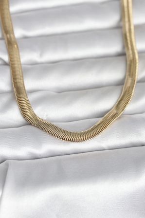 CM 14K Gold Renk Kalın Yassı Yılan Zincir Model 45 cm Kadın Kolye 5886