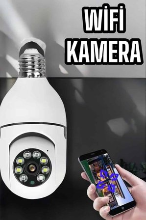 Wifi Kamera Duylu Ampul Görünümlü 360 Derece Dönebilen Ev Kamerası