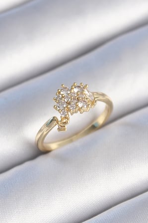Pirinç Gold Renk Zirkon Taşlı Kadın Yüzük 5886
