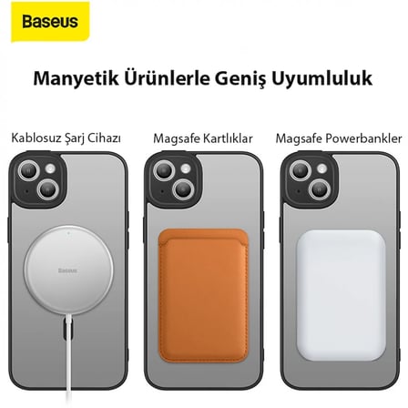Frame Series iPhone 14 Plus 6.7 Kamera Koruyuculu Magsafe Kılıf + Tempered Ekran Koruyucu Set-(5775)