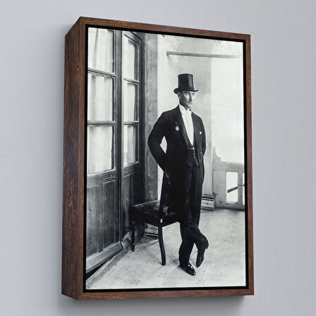 Beyaz Çerçeveli Atatürk Portre Tablosu Mustafa Kemal Atatürk Dikdörtgen Dekoratif Kanvas Tablo